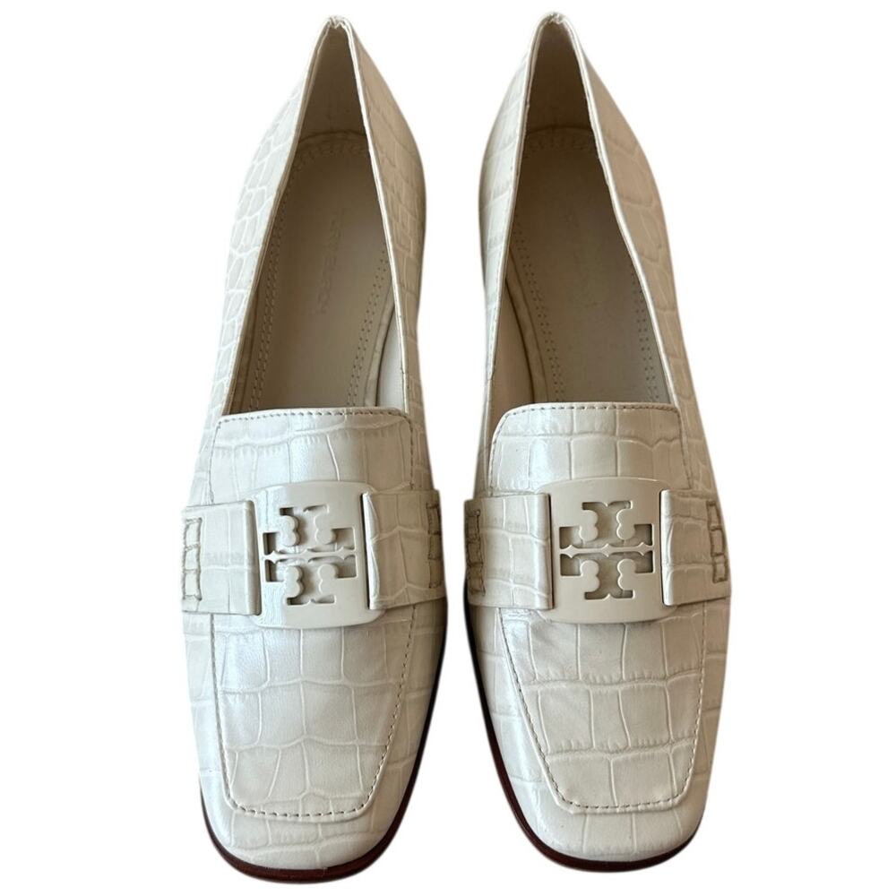 Tory Burch Georgia Croc Embossed Ivory Loafers Size 7